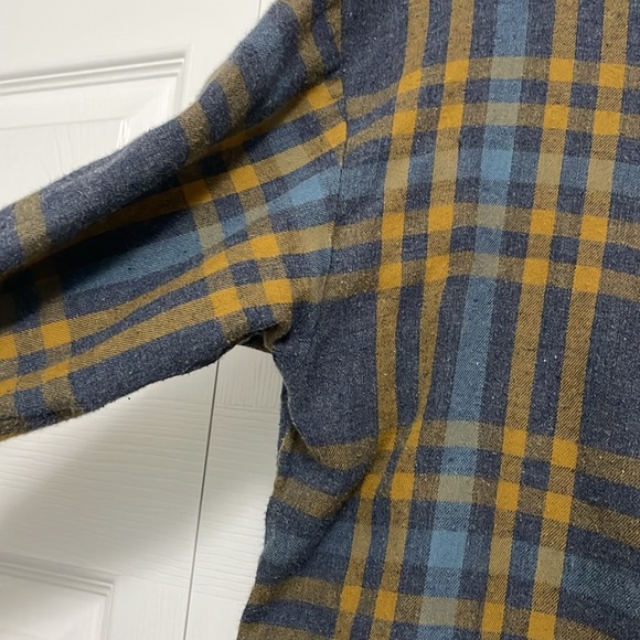 EUC Prana women’s Button Down Plaid Flannel Shirt yellow/blue/grey Sz XL - Picture 7 of 13